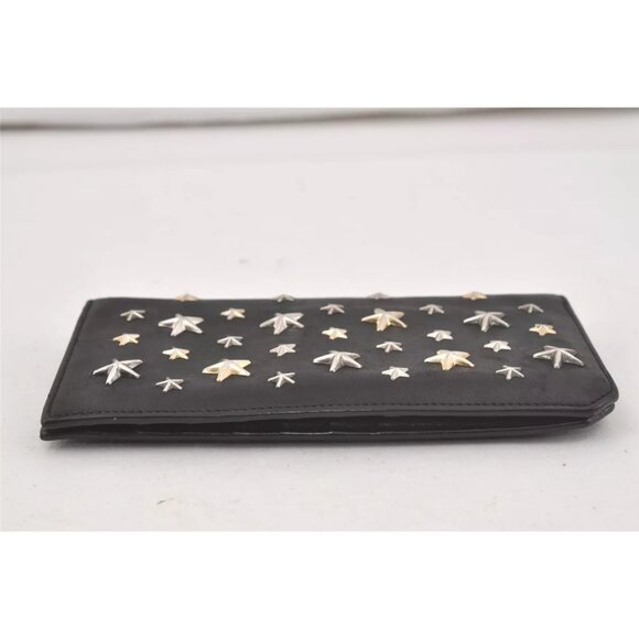 $1095 Authentic JIMMY CHOO Made in ITALY Star Studs Black Leather Bifold Wallet - Picture 6 of 12